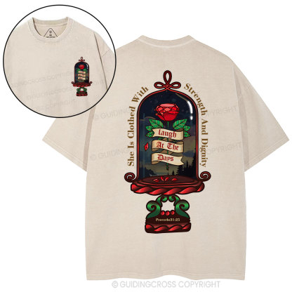 She Is Clothed With Strength And Dignity Christian Washed T-Shirt