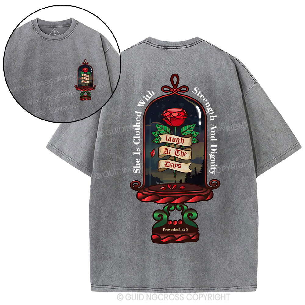 She Is Clothed With Strength And Dignity Christian Washed T-Shirt