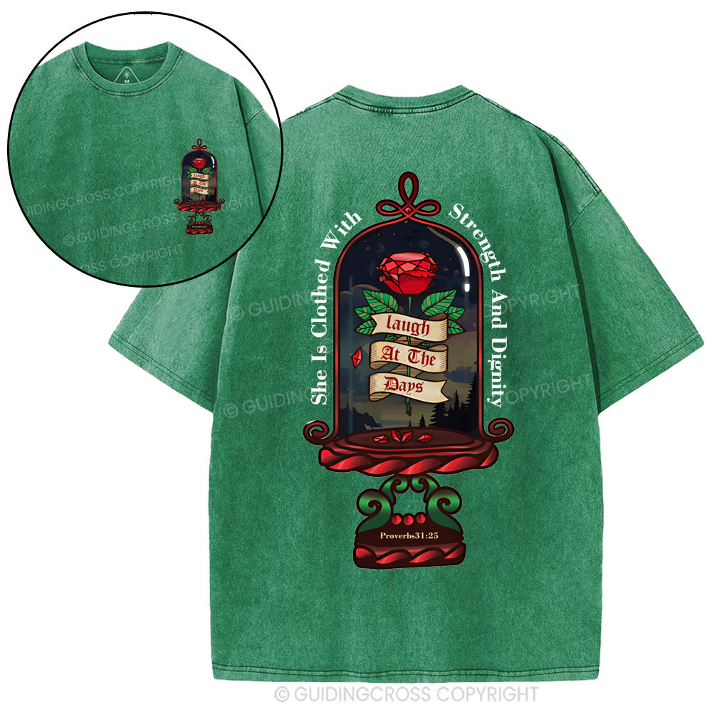 She Is Clothed With Strength And Dignity Christian Washed T-Shirt