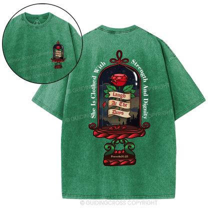 She Is Clothed With Strength And Dignity Christian Washed T-Shirt