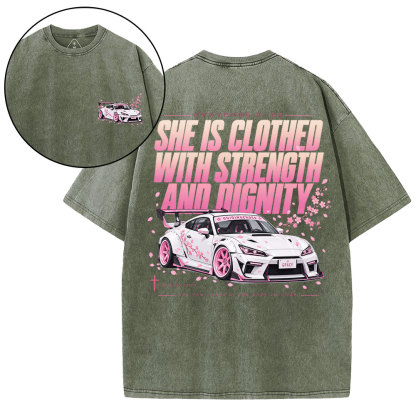 She Is Clothed With Strength Christian Washed T-Shirt