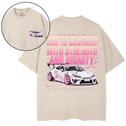 She Is Clothed With Strength Christian Washed T-Shirt