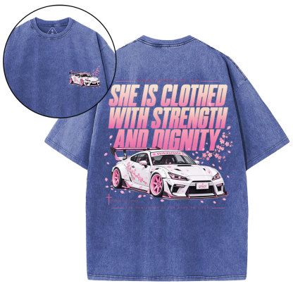 She Is Clothed With Strength Christian Washed T-Shirt