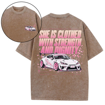 She Is Clothed With Strength Christian Washed T-Shirt