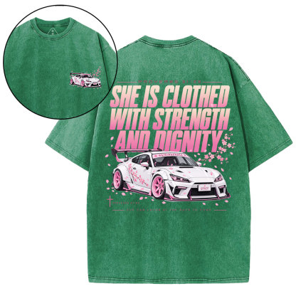 She Is Clothed With Strength Christian Washed T-Shirt