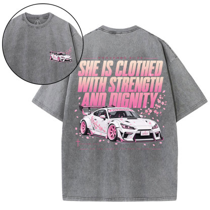 She Is Clothed With Strength Christian Washed T-Shirt