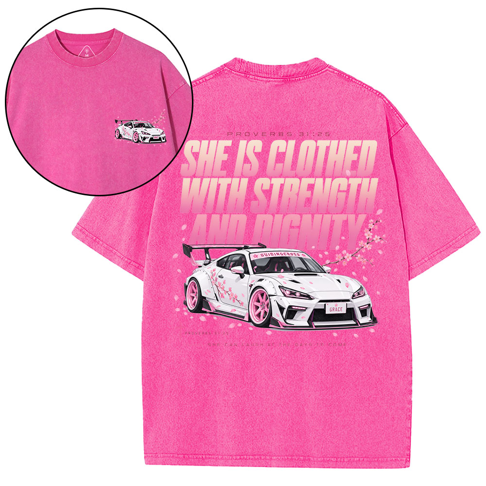 She Is Clothed With Strength Christian Washed T-Shirt