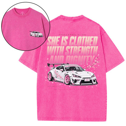 She Is Clothed With Strength Christian Washed T-Shirt