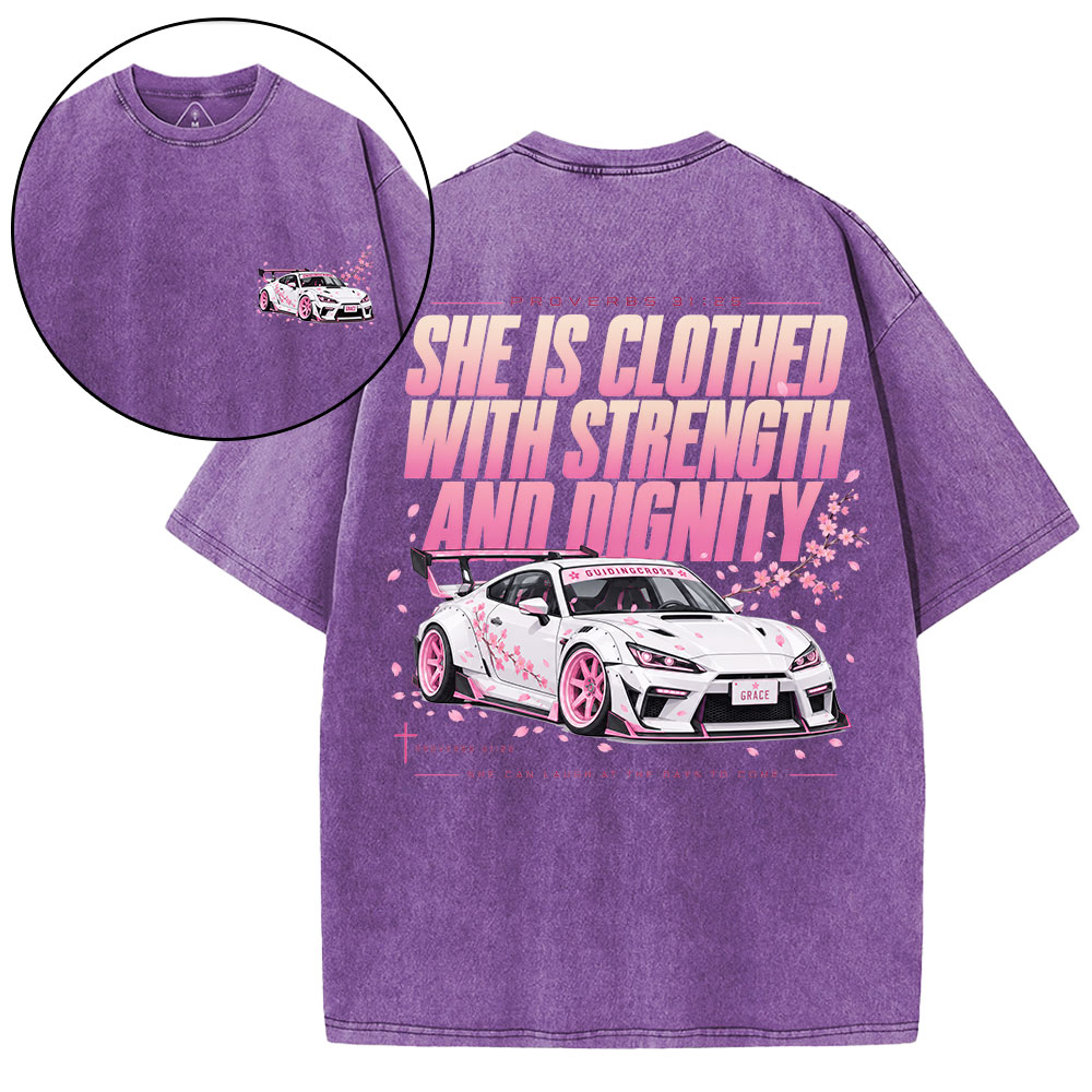 She Is Clothed With Strength Christian Washed T-Shirt