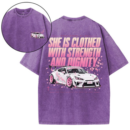 She Is Clothed With Strength Christian Washed T-Shirt