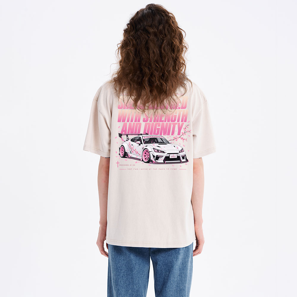 She Is Clothed With Strength Christian Washed T-Shirt