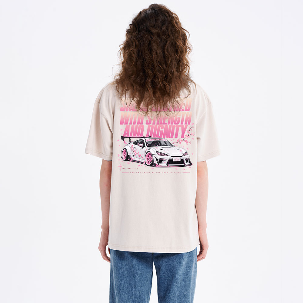 She Is Clothed With Strength Christian Washed T-Shirt
