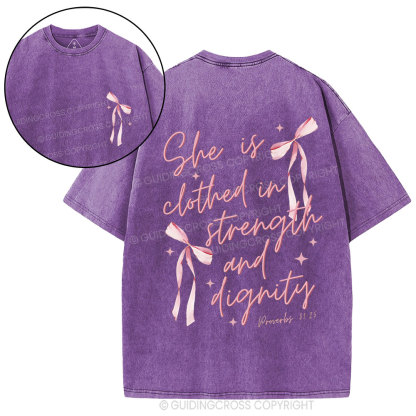 She Is Clothed iN Strength And Dignity Christian Washed T-Shirt