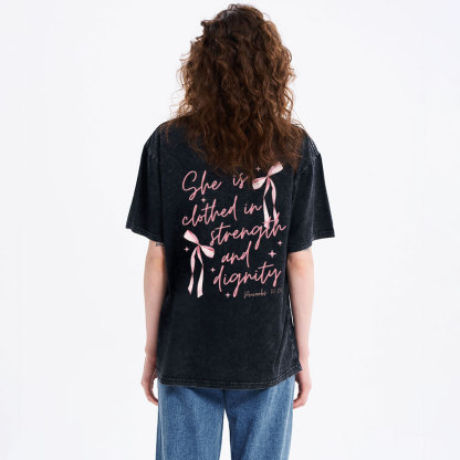 She Is Clothed iN Strength And Dignity Christian Washed T-Shirt