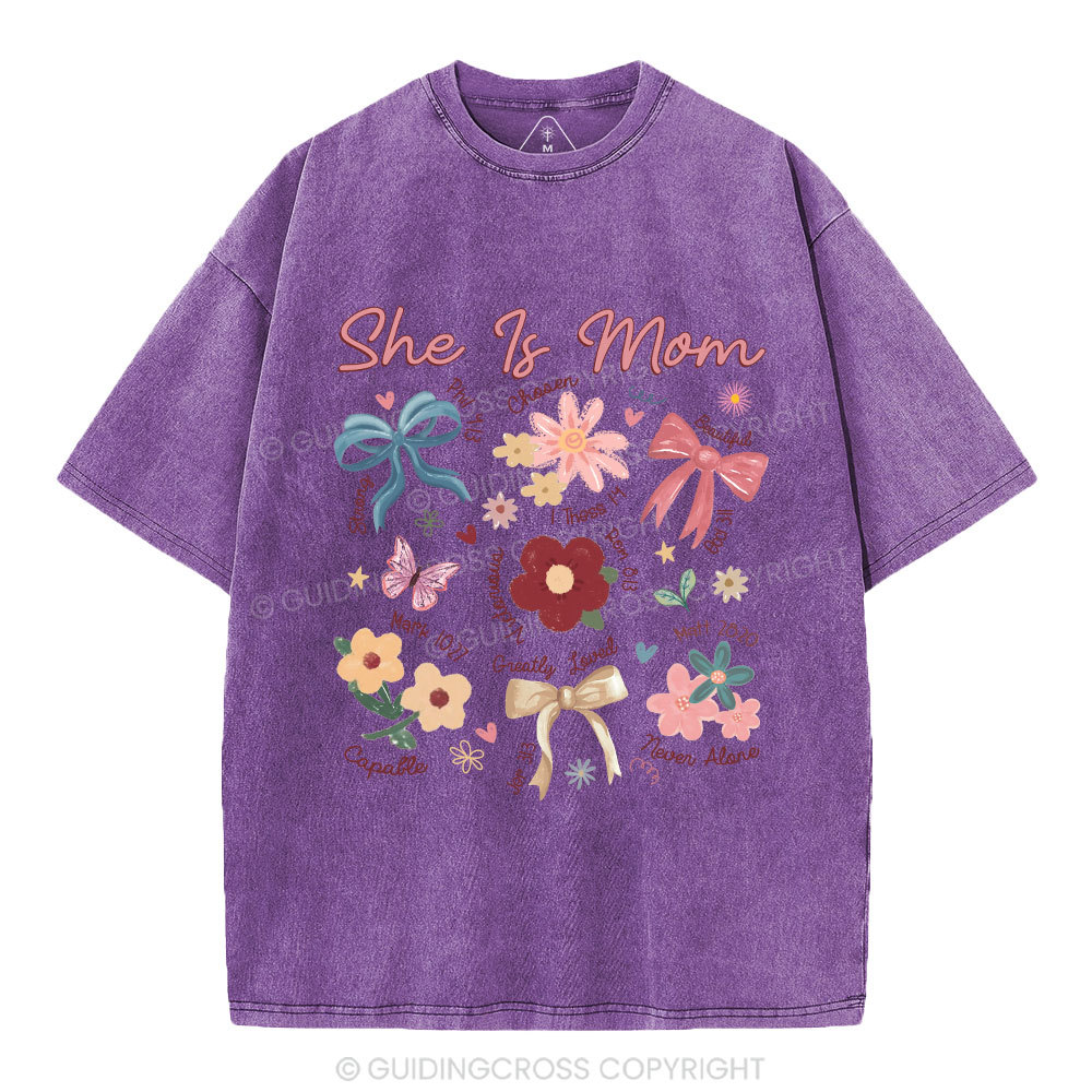 She Is Mom Christian Washed T-Shirt
