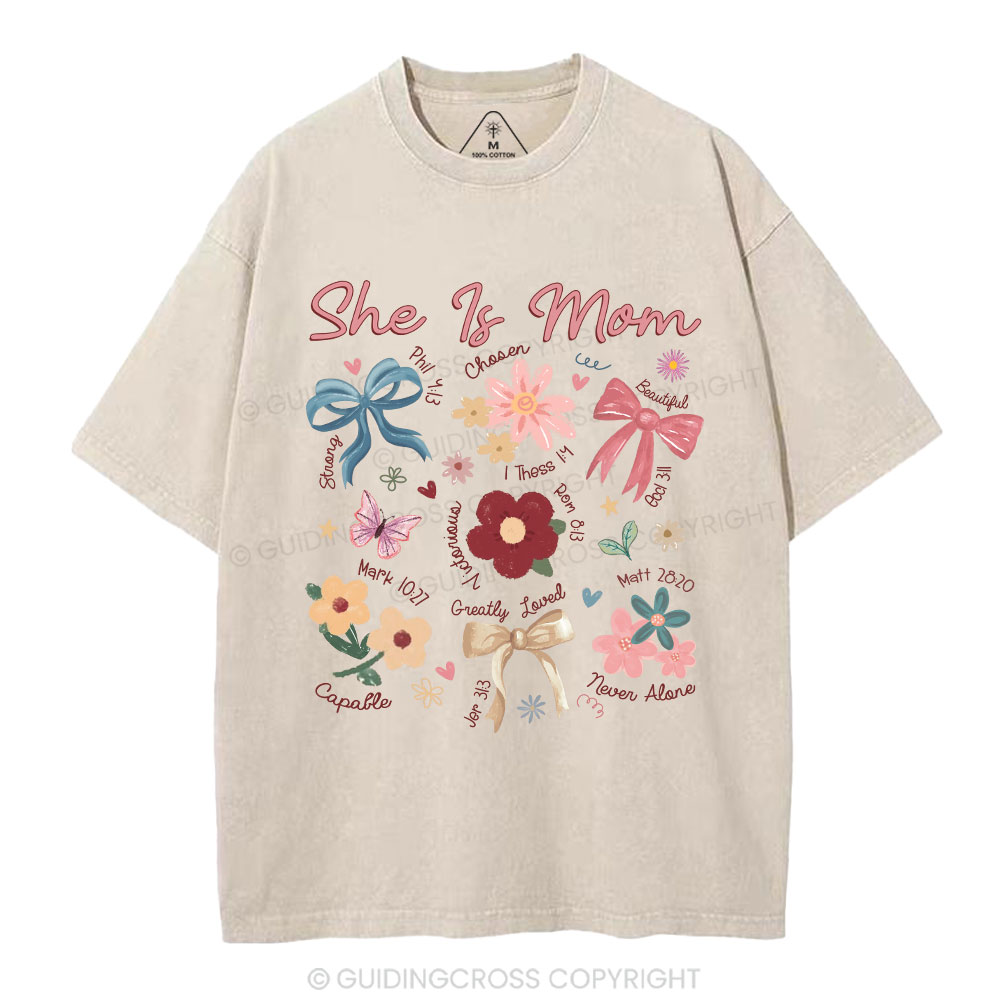 She Is Mom Christian Washed T-Shirt