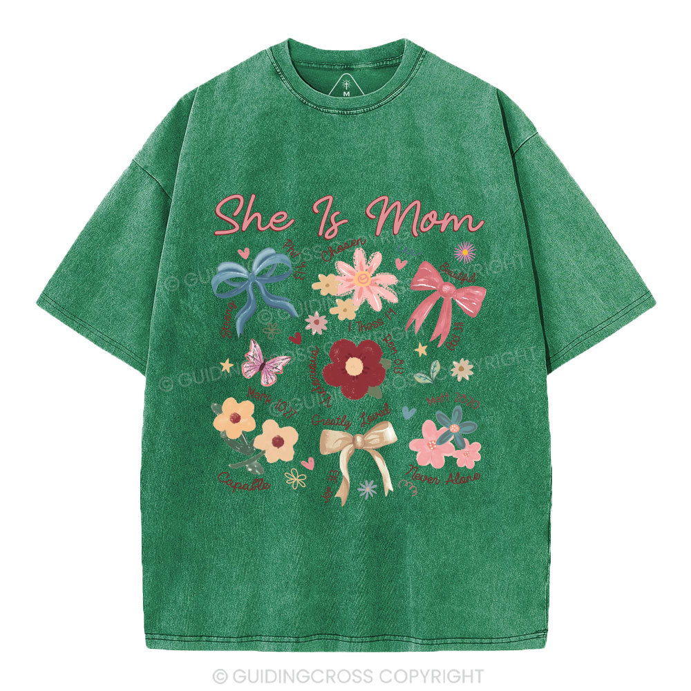 She Is Mom Christian Washed T-Shirt
