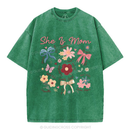 She Is Mom Christian Washed T-Shirt