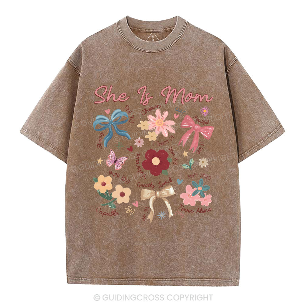 She Is Mom Christian Washed T-Shirt