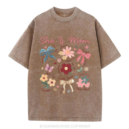 She Is Mom Christian Washed T-Shirt