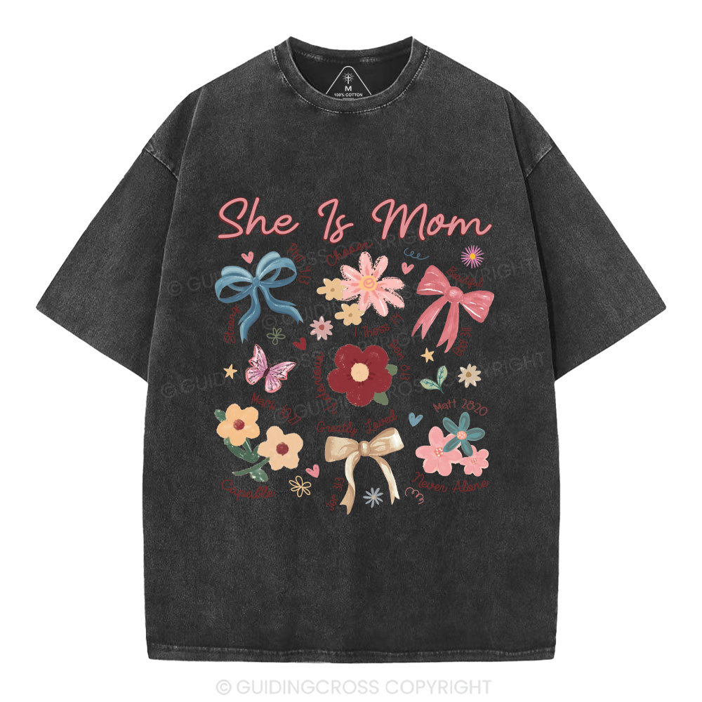 She Is Mom Christian Washed T-Shirt