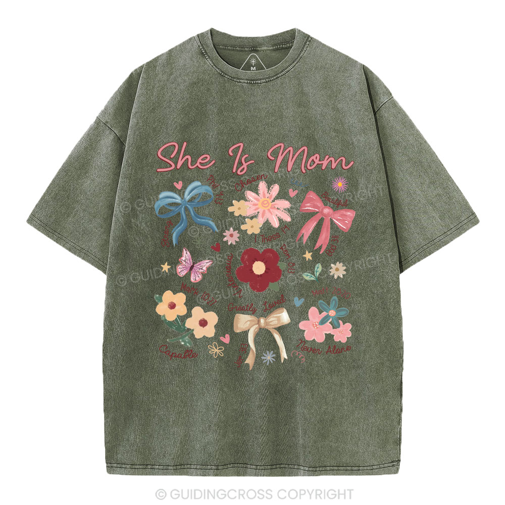 She Is Mom Christian Washed T-Shirt
