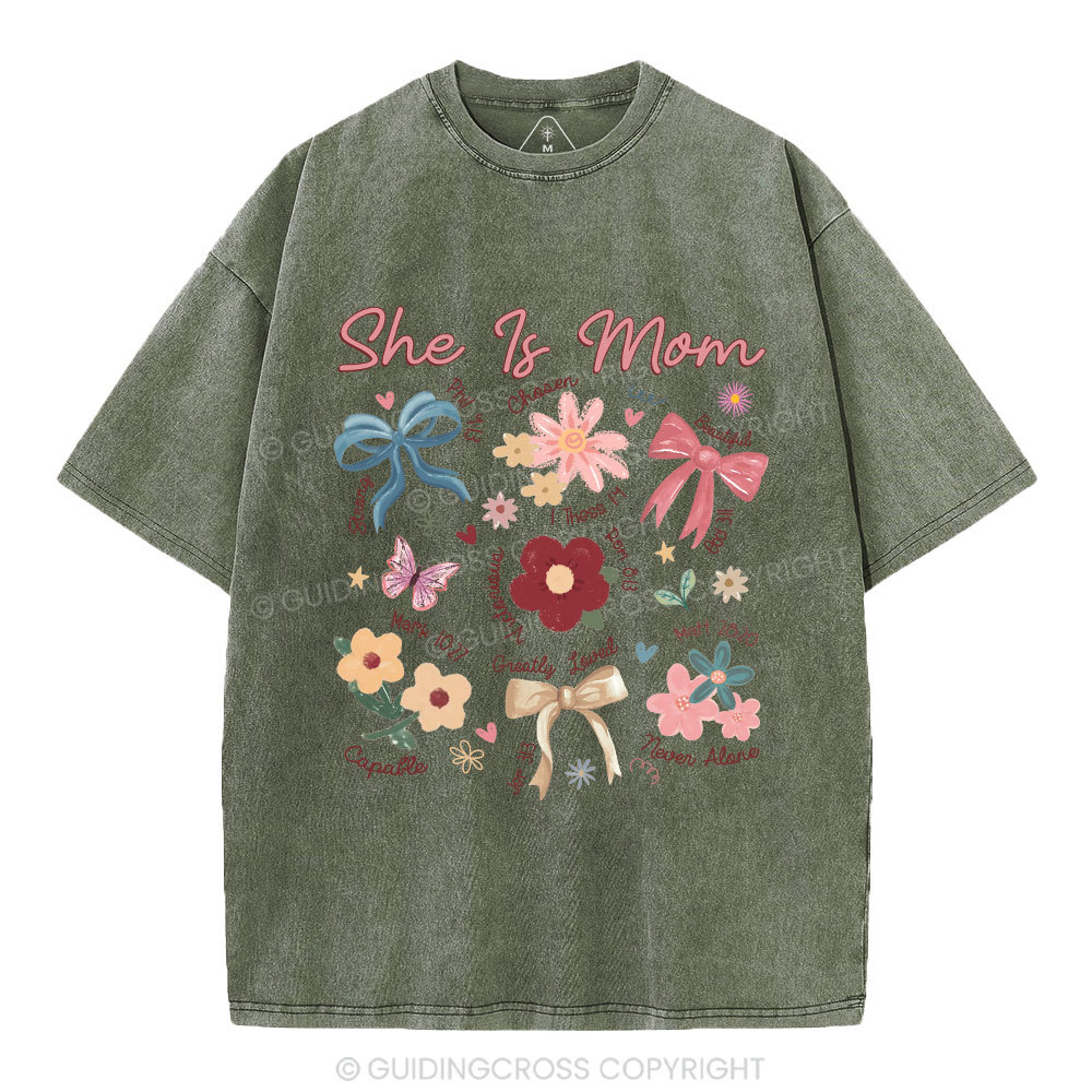 She Is Mom Christian Washed T-Shirt