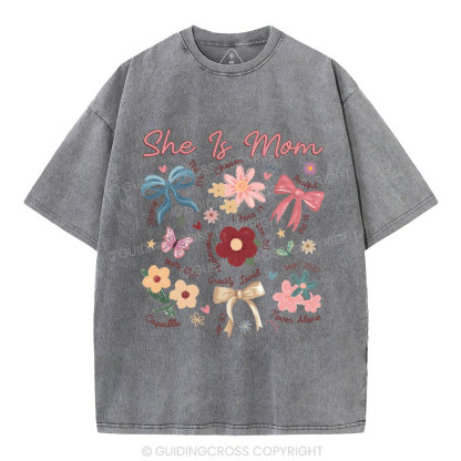 She Is Mom Christian Washed T-Shirt