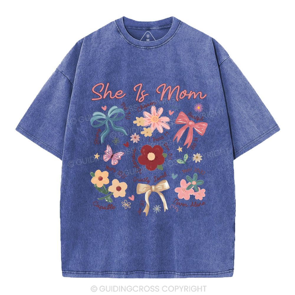 She Is Mom Christian Washed T-Shirt