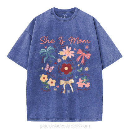 She Is Mom Christian Washed T-Shirt