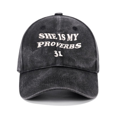 She Is My Proverbs Christian Couple Washed Hat