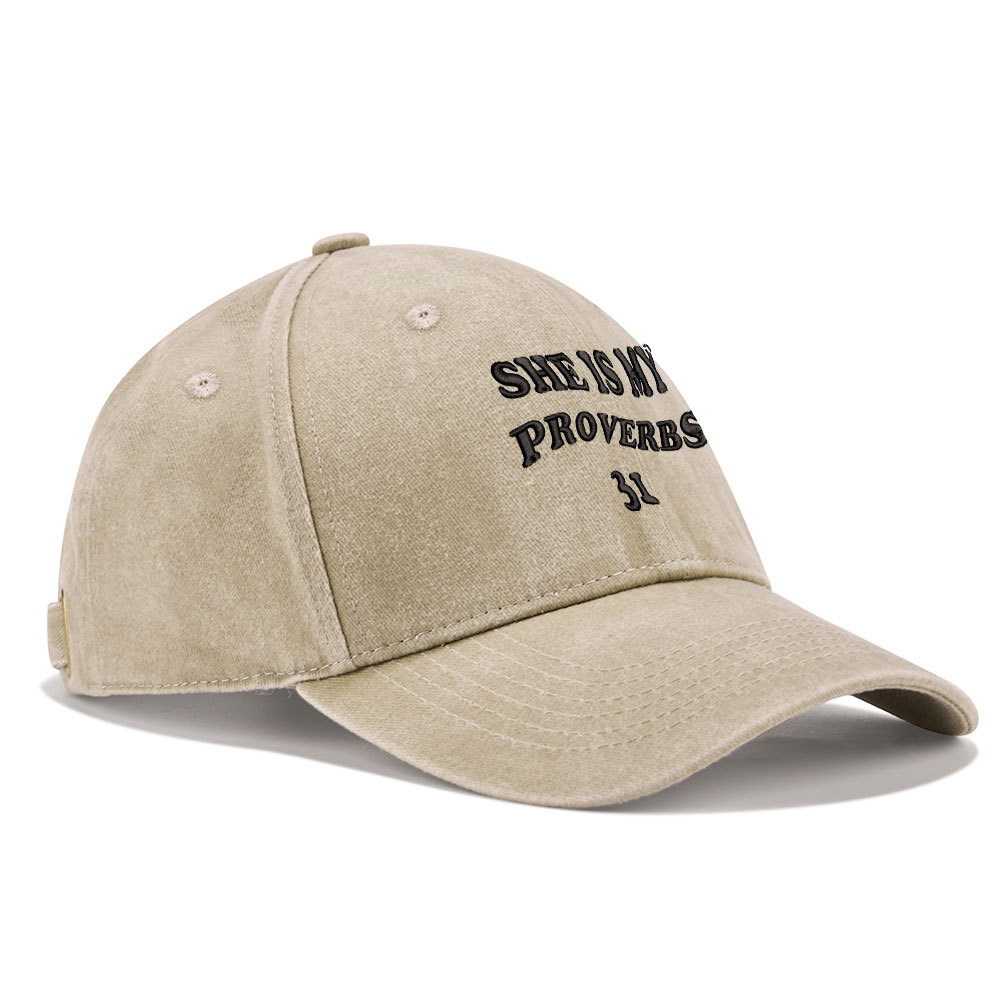 She Is My Proverbs Christian Couple Washed Hat