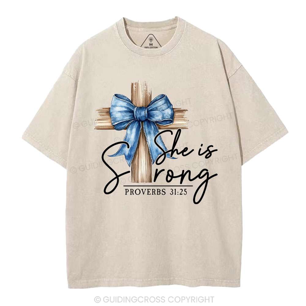 She Is Strong Christian Washed T-Shirt