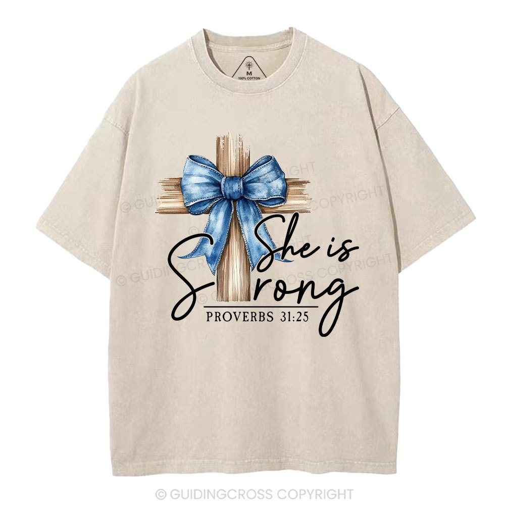 She Is Strong Christian Washed T-Shirt
