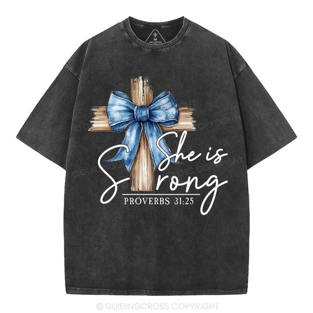 She Is Strong Christian Washed T-Shirt