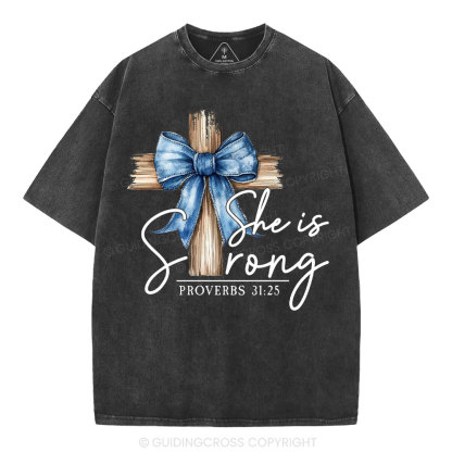 She Is Strong Christian Washed T-Shirt
