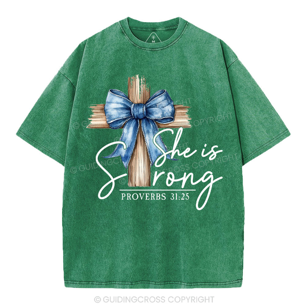 She Is Strong Christian Washed T-Shirt