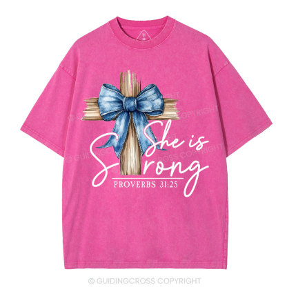 She Is Strong Christian Washed T-Shirt