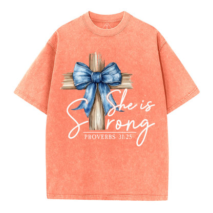 She Is Strong Christian Washed T-Shirt