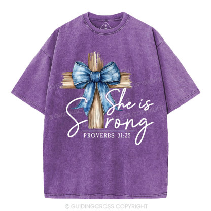 She Is Strong Christian Washed T-Shirt