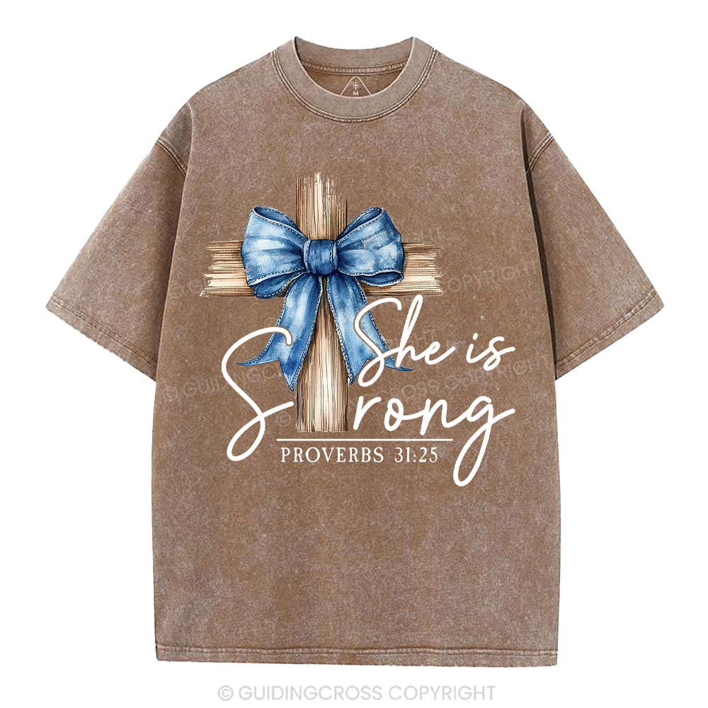 She Is Strong Christian Washed T-Shirt