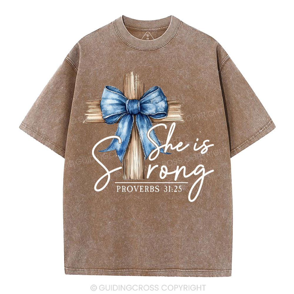 She Is Strong Christian Washed T-Shirt