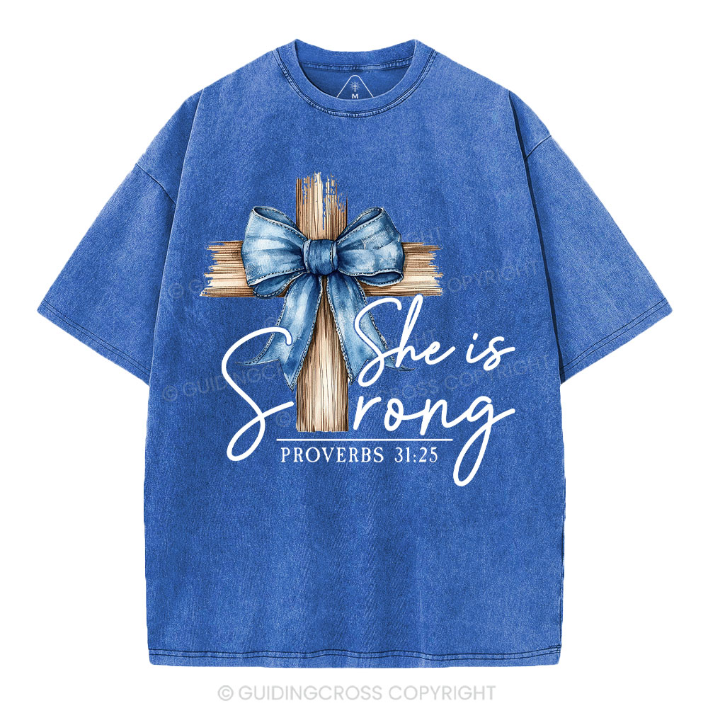 She Is Strong Christian Washed T-Shirt