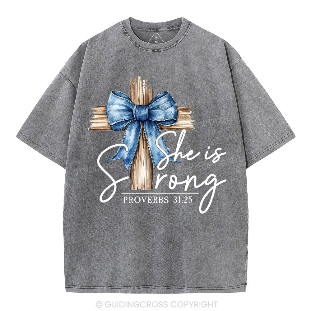 She Is Strong Christian Washed T-Shirt