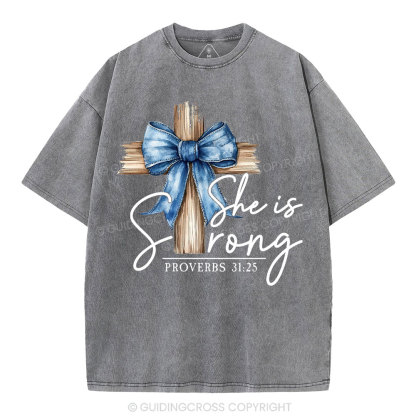 She Is Strong Christian Washed T-Shirt