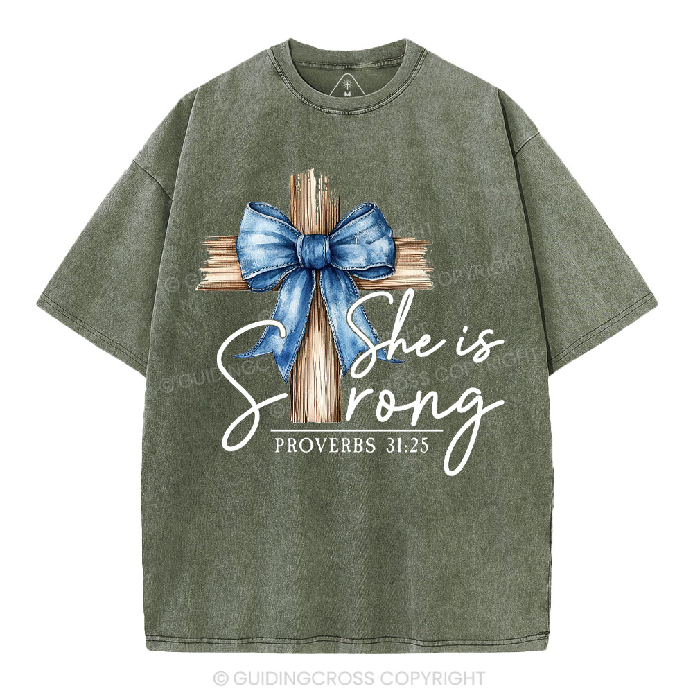 She Is Strong Christian Washed T-Shirt