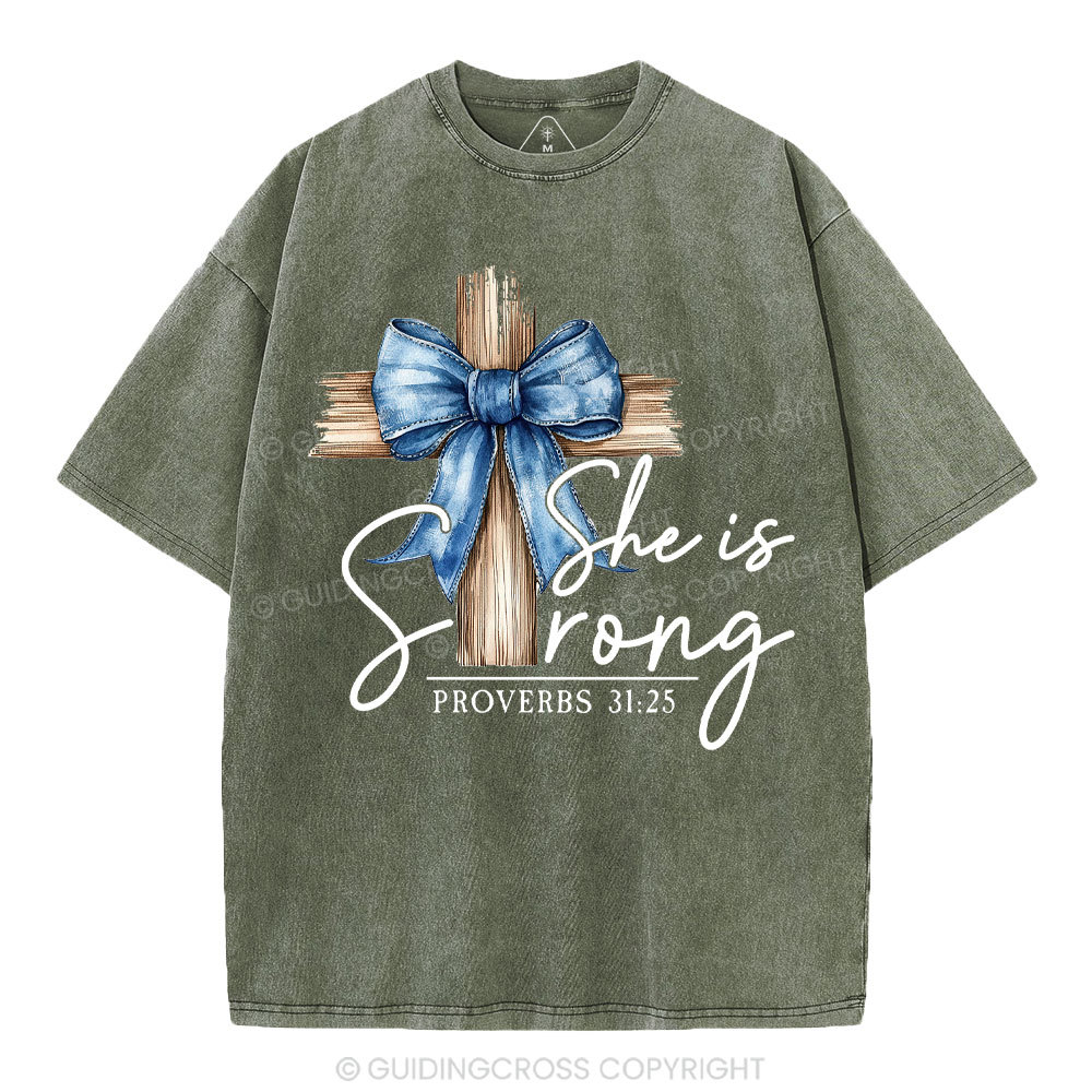 She Is Strong Christian Washed T-Shirt