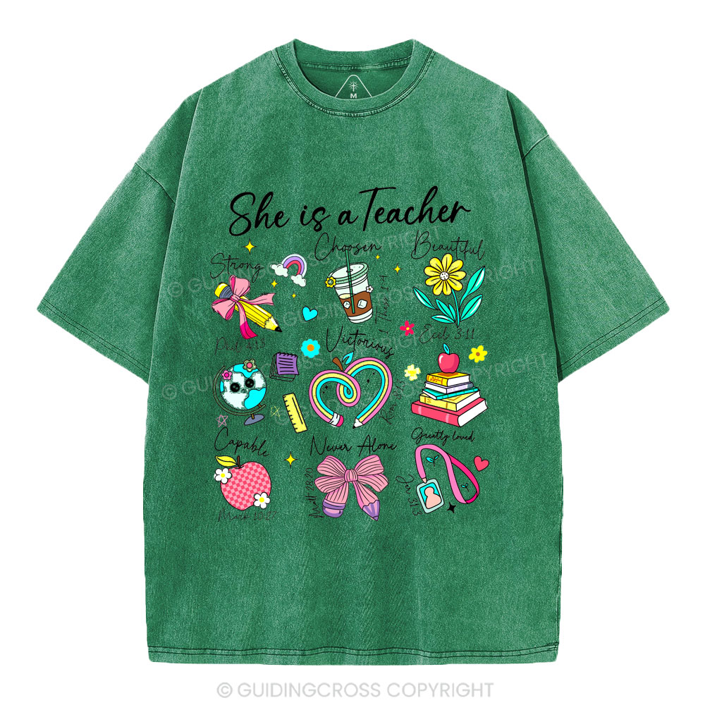 She Is Teacher Christian Washed T-Shirt