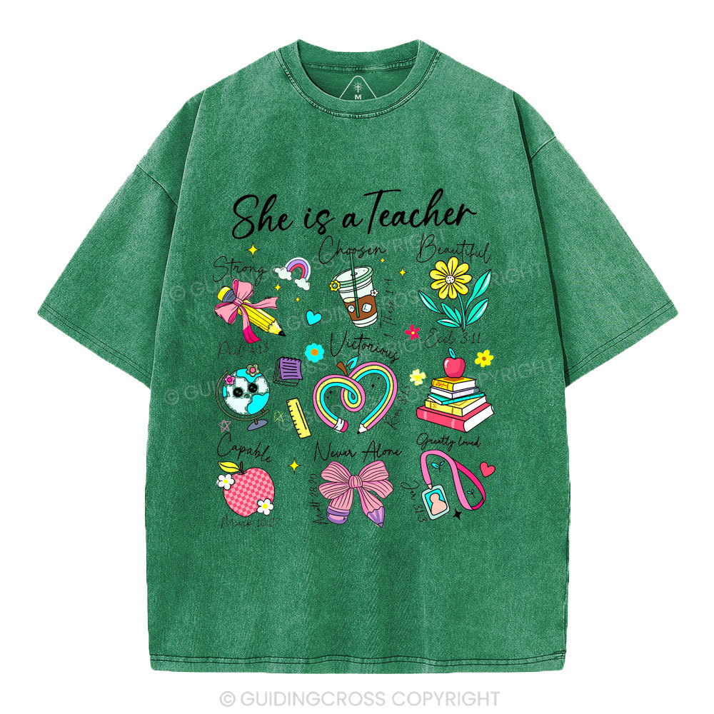 She Is Teacher Christian Washed T-Shirt
