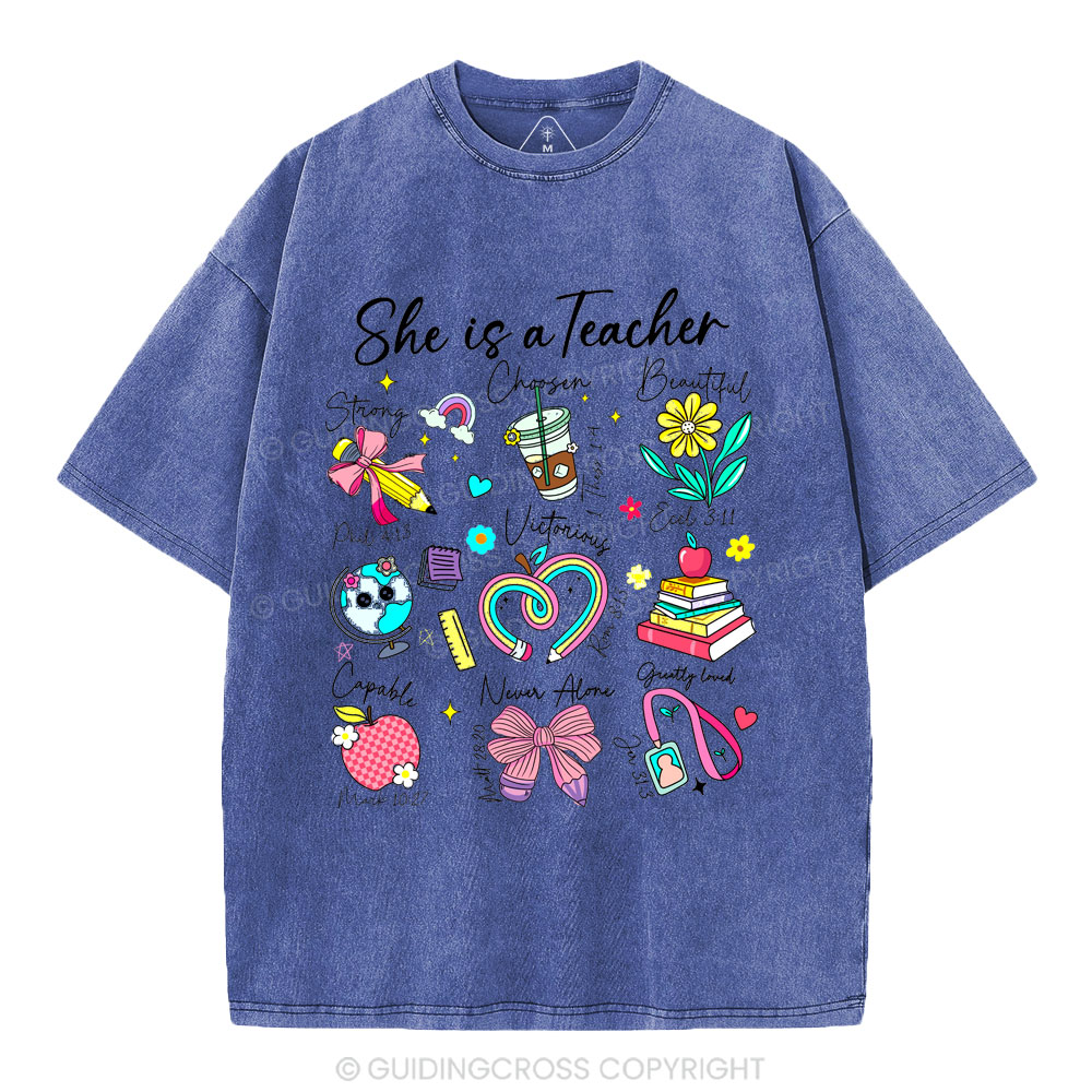 She Is Teacher Christian Washed T-Shirt